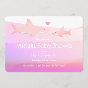 Virtual Baby shower Pink Ocean Shark Cartoon Kaart
