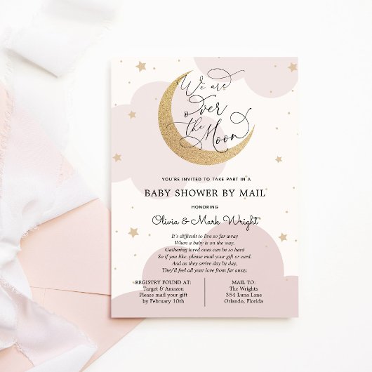 Virtual Baby shower Pink Twinkle Star en Moon Kaart