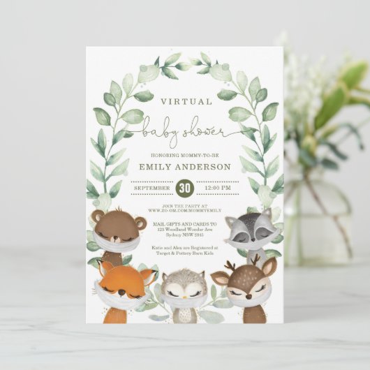 Virtual Baby shower Quarantine Woodland Animals Kaart (Staand voorkant)
