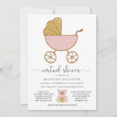 Virtual Baby shower Retro Carriage Glitter Pink Kaart (Voorkant)
