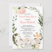 Virtual baby shower roze groen safari dieren kaart (Voorkant)
