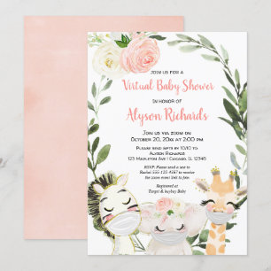 Virtual baby shower roze groen safari dieren kaart