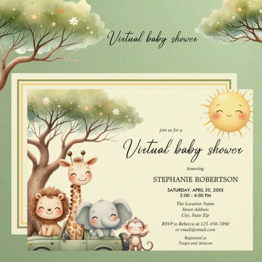 Virtual Baby Shower safari animals gender neutral Kaart