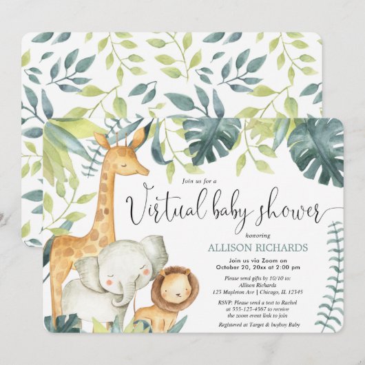 Virtual Baby shower schattig safari oerwoud dieren Kaart (Voorkant / Achterkant)