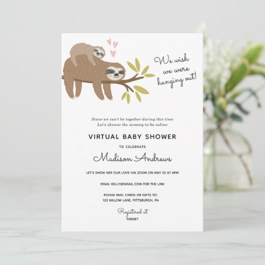 Virtual Baby shower Sloth Kaart (Staand voorkant)