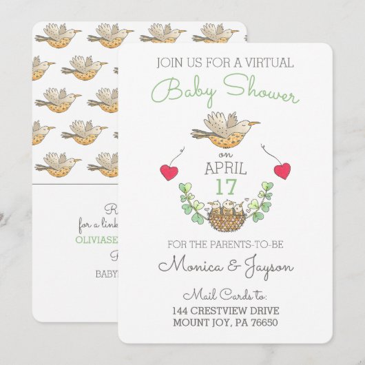Virtual Baby shower Sweetest Mama Bird with Nest Kaart (Voorkant / Achterkant)
