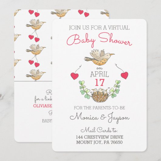 Virtual Baby shower Sweetest Mama Bird with Nest Kaart (Voorkant / Achterkant)