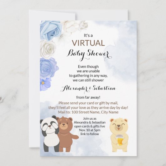 Virtual Baby shower Teddy Bears Kaart (Voorkant)