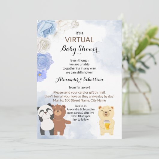 Virtual Baby shower Teddy Bears Kaart (Staand voorkant)