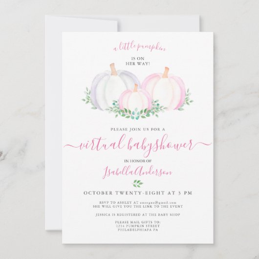 Virtual Baby shower van Little Pumpkin Girl Kaart (Voorkant)