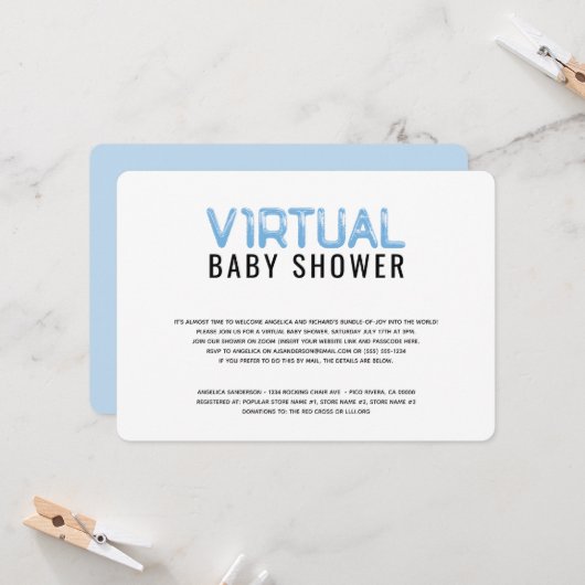 Virtual Baby shower voor Boy Blue White Invitation Kaart (Voorkant / Achterkant in situ)