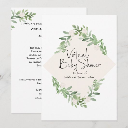 Virtual Baby shower Waterverf Invitation for Girl Save The Date (Voorkant / Achterkant)