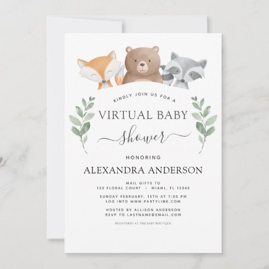 Virtual Baby shower Woodland Eucalyptus Green Kaart (Voorkant)
