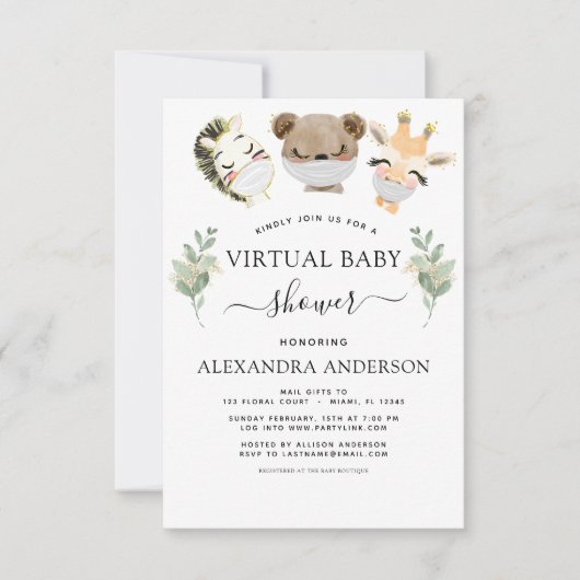 Virtual Baby shower Woodland Eucalyptus Green Kaart (Voorkant)