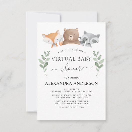 Virtual Baby shower Woodland Eucalyptus Green Kaart (Voorkant)