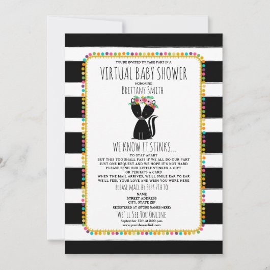 Virtual Baby Social Distancing Shower Skunk Girl Kaart (Voorkant)