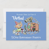Virtual Birthday Party 50th Funny Cartoon Blue Man Kaart (Voorkant)