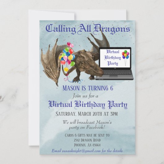 Virtual Birthday Party Dragon Wyvern Kaart (Voorkant)