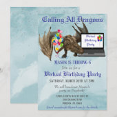 Virtual Birthday Party Dragon Wyvern Kaart (Voorkant / Achterkant)