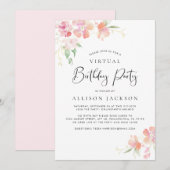 Virtual Birthday Party Modern Pink Gold Floral Kaart (Voorkant / Achterkant)