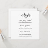 Virtual Black White Floral Wedding Kaart (Voorkant / Achterkant in situ)