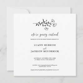 Virtual Black White Floral Wedding Kaart