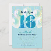 Virtual Blue Glitter Sweet 16 Verjaardagsballonnen Kaart (Voorkant)