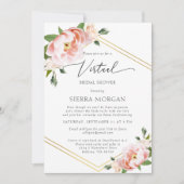 Virtual Blush Floral Gold Dusty Blue Vrijgezellenf Kaart (Voorkant)