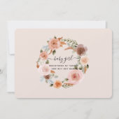 Virtual Blush Pink Floral Wreate Baby Girl Shower Kaart (Achterkant)