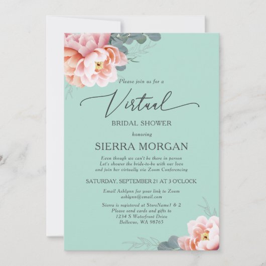 Virtual Blush Roze Mint Groen Bloemen Vrijgezellen Kaart (Voorkant)