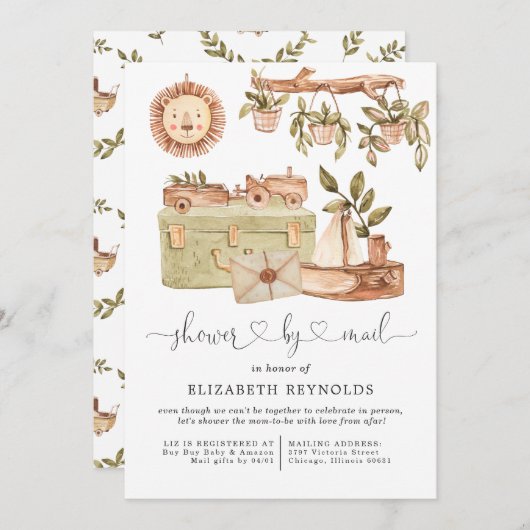 Virtual Boho Baby shower per Mail Invitation Kaart (Voorkant / Achterkant)