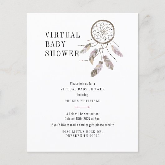 Virtual Boho Dream Catcher Baby shower Uitnodiging (Voorkant)