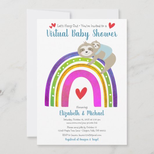 Virtual Boy Baby shower Schattigee luiaards & Boho Kaart (Voorkant)