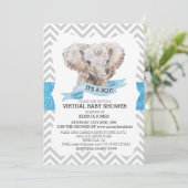 Virtual Boy Elephant Chevron Glitter Baby shower Kaart (Staand voorkant)