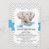 Virtual Boy Elephant Chevron Glitter Baby shower Kaart (Voorkant / Achterkant)