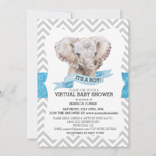 Virtual Boy Elephant Chevron Glitter Baby shower Kaart
