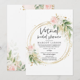 Virtual Bridal Shower Invitation Greenery & Gold Kaart