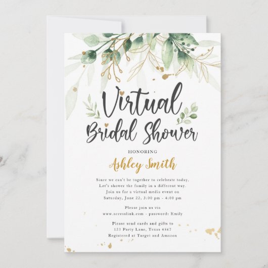 Virtual Bridal Shower Invitation Greenery Shower Kaart (Voorkant)