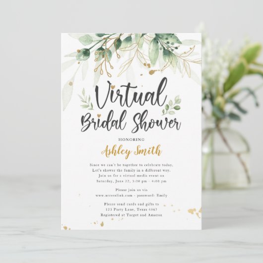 Virtual Bridal Shower Invitation Greenery Shower Kaart (Staand voorkant)