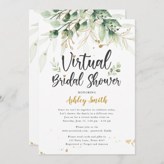 Virtual Bridal Shower Invitation Greenery Shower Kaart (Voorkant / Achterkant)