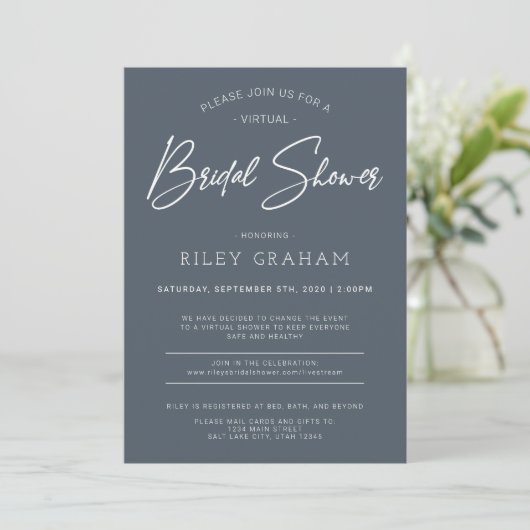 Virtual Bridal Shower Invitation Navy Kaart (Staand voorkant)