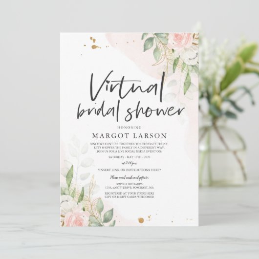 Virtual Bridal Shower Uitnodiging Groen & Goud (Staand voorkant)