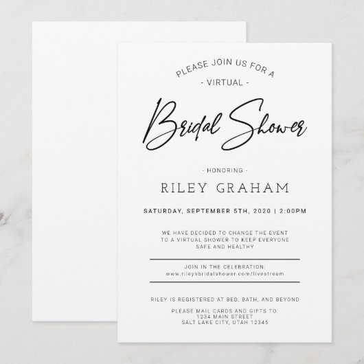 Virtual Bridal Shower-uitnodiging Kaart (Voorkant / Achterkant)