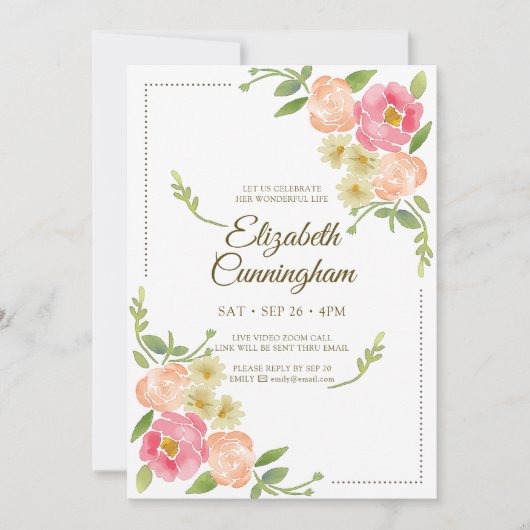 Virtual Celebration of Life Waterverf Florals Kaart (Voorkant)