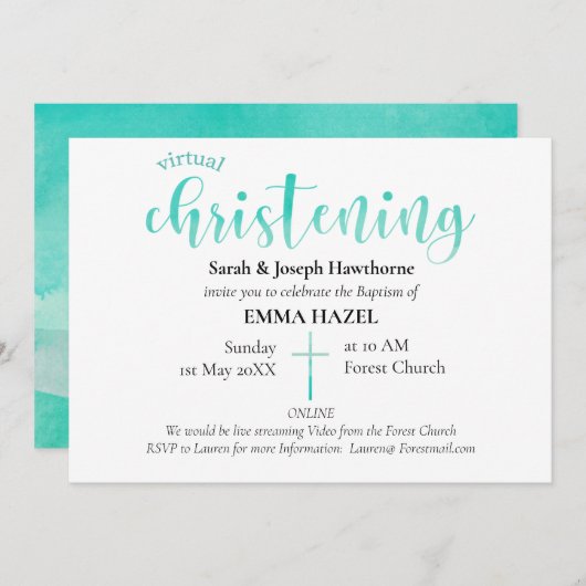 Virtual Christening / Baptism new Baby Invitation Feestdagenkaart (Voorkant / Achterkant)