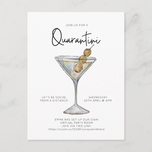 Virtual Cocktail Party Quaratini Social Distance Briefkaart (Voorkant)