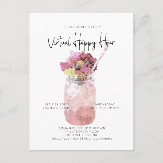 Virtual Cocktail Party Social Distance Happy Hour Briefkaart (Voorkant)