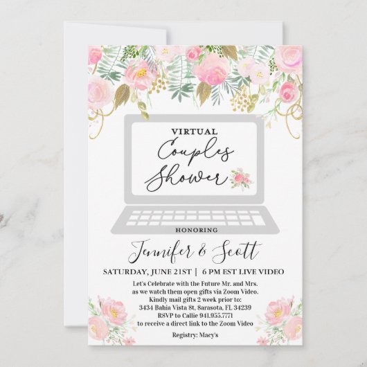 Virtual Couples Shower Floral-uitnodiging Kaart (Voorkant)