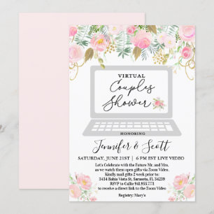 Virtual Couples Shower Floral-uitnodiging Kaart