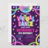 Virtual Dance Party Neon Glow Birthday-uitnodiging Kaart (Voorkant)